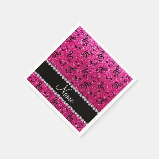 Individuelle Name Neon Hot Rosa Glitzer Musiknoten Serviette (Ecke)