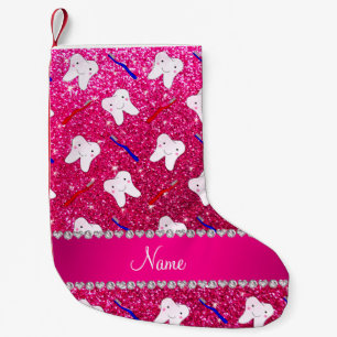 Individuelle Name Neon Hot Rosa Glitzer Pinsel Zah Kleiner Weihnachtsstrumpf