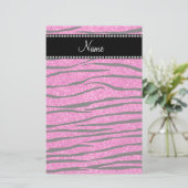 Individuelle Name Neon Hot Rosa Glitzer Zebra Stre Briefpapier (Stehend Vorderseite)