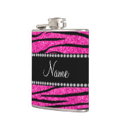 Individuelle Name Neon Hot Rosa Glitzer Zebra Stre Flachmann (Links)