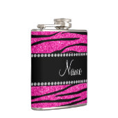 Individuelle Name Neon Hot Rosa Glitzer Zebra Stre Flachmann (Rechts)