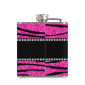 Individuelle Name Neon Hot Rosa Glitzer Zebra Stre Flachmann (Rückseite)