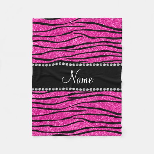 Individuelle Name Neon Hot Rosa Glitzer Zebra Stre Fleecedecke (Vorderseite)