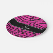 Individuelle Name Neon Hot Rosa Glitzer Zebra Stre Pappteller (Schrägansicht)