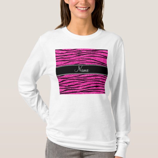 Individuelle Name Neon Hot Rosa Glitzer Zebra Stre T-Shirt (Vorderseite)
