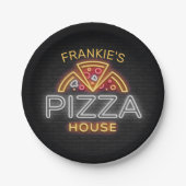 Individuelle Name Neon Italienisches Pizzeria Pizz Pappteller (Vorderseite)
