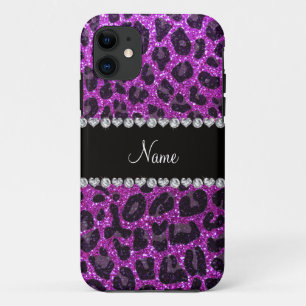 Individuelle Name Neon lila Glitzer Leopard Druck iPhone 11 Hülle