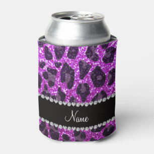 Individuelle Name Neon lila Glitzer Leopard Druck Dosenkühler