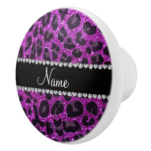 Individuelle Name Neon lila Glitzer Leopard Druck Keramikknauf