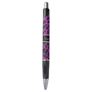 Individuelle Name Neon lila Glitzer Leopard Druck Kugelschreiber