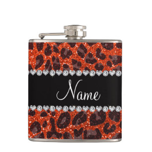 Individuelle Name Neon Orange Glitzer Leoparden Flachmann