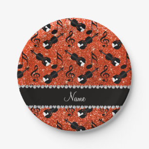 Individuelle Name Neon Orange Glitzer Violinen Mus Pappteller