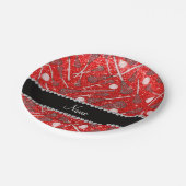 Individuelle Name Neon Rot Glitzer Lacrosse Sticks Pappteller (Schrägansicht)