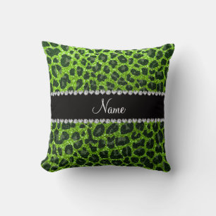 Individuelle Name Neongrün Glitzer Leopard Druck Kissen