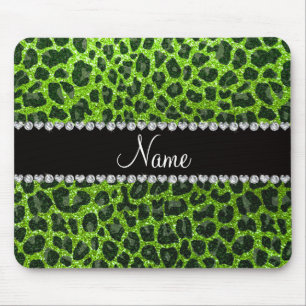 Individuelle Name Neongrün Glitzer Leopard Druck Mousepad