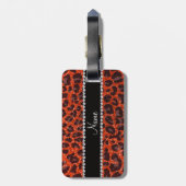 Individuelle Name Neonorange Glitzer Leopard Gepäckanhänger (Rückseite vertikal)