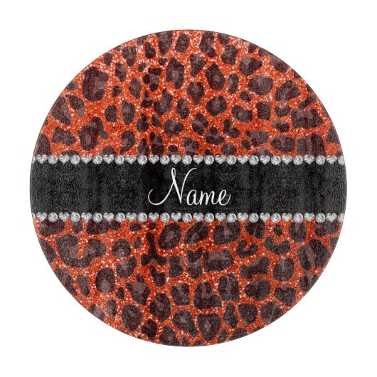 Individuelle Name Neonorange Glitzer Leopard Schneidebrett (Vorderseite)