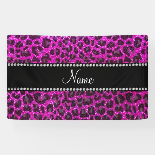Individuelle Name Neonrosa Glitzer Leopard Druck Banner (Horizontal)