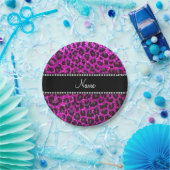 Individuelle Name Neonrosa Glitzer Leopard Druck Pappteller (Party)