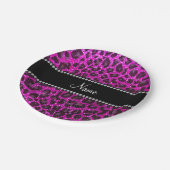 Individuelle Name Neonrosa Glitzer Leopard Druck Pappteller (Schrägansicht)