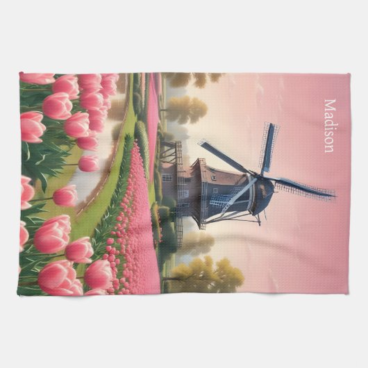 Individuelle Name Netherlands Windmills Geschirrtuch (Horizontal)