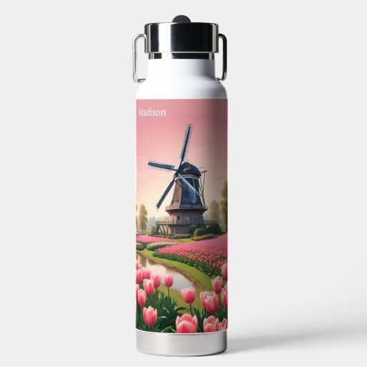 Individuelle Name Netherlands Windmills Trinkflasche (Vorderseite)