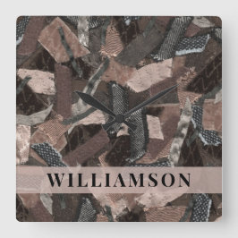 Individuelle Name Neutrale Erdtöne Abstrakt braun Quadratische Wanduhr