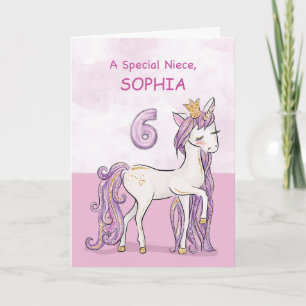 Individuelle Name Nichte 6. Geburtstag Rosa Pferd Karte