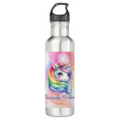 Individuelle Name Niedlich Einhorn und Regenbogen Edelstahlflasche (Vorderseite)