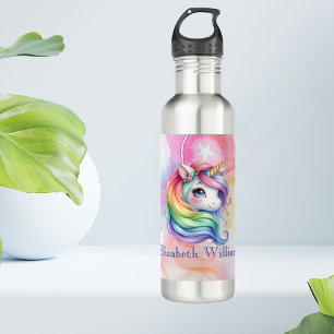 Individuelle Name Niedlich Einhorn und Regenbogen  Edelstahlflasche