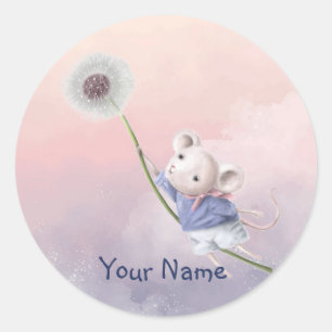 Individuelle Name Niedlich Fantasy Mouse Dandelion Runder Aufkleber