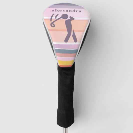 Individuelle Name Niedlich Fun Pastellstreifen Lil Golf Headcover (Vorderseite)