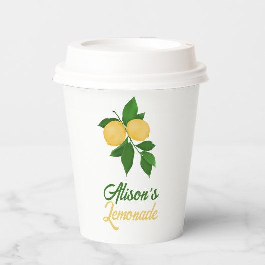 Individuelle Name Niedlich Gelbgrüne Sommerlemonad Pappbecher (Vorderseite)