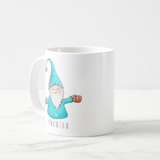 Individuelle Name Niedlich Gnome Aquamarin Blauer Kaffeetasse (Vorderseite Links)