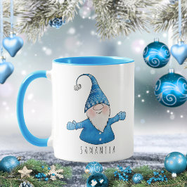 Individuelle Name Niedlich Gnome Blue Weihnachten Tasse