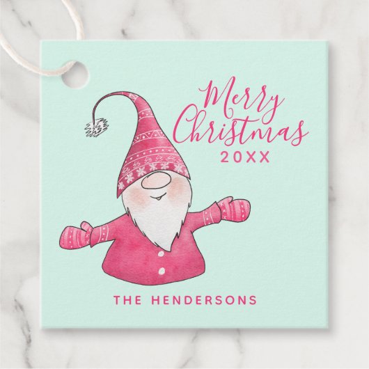 Individuelle Name Niedlich Gnome Pink Mint Frohe W Geschenkanhänger (Vorderseite)