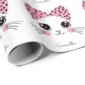 Individuelle Name Niedlich Katzengesicht Geschenkpapier (Rolleneckpunkt)
