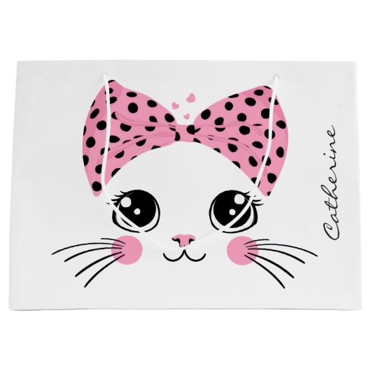Individuelle Name Niedlich Katzengesicht Große Geschenktüte (Vorderseite)