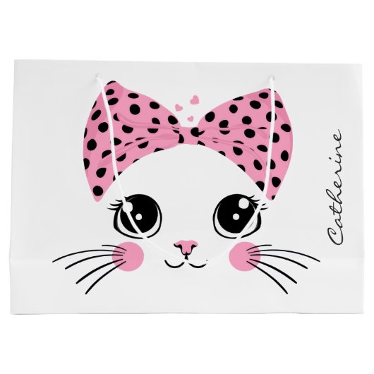 Individuelle Name Niedlich Katzengesicht Große Geschenktüte (Rückseite)