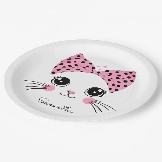 Individuelle Name Niedlich Katzengesicht Pappteller (Schrägansicht)
