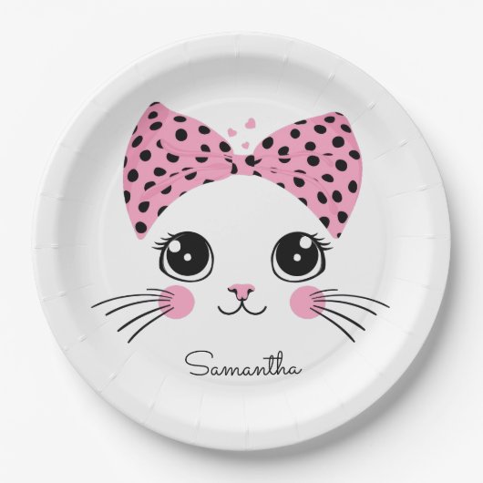 Individuelle Name Niedlich Katzengesicht Pappteller (Vorderseite)