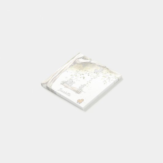 Individuelle Name Niedlich Mäuse School Post-it Klebezettel (angewinkelt)