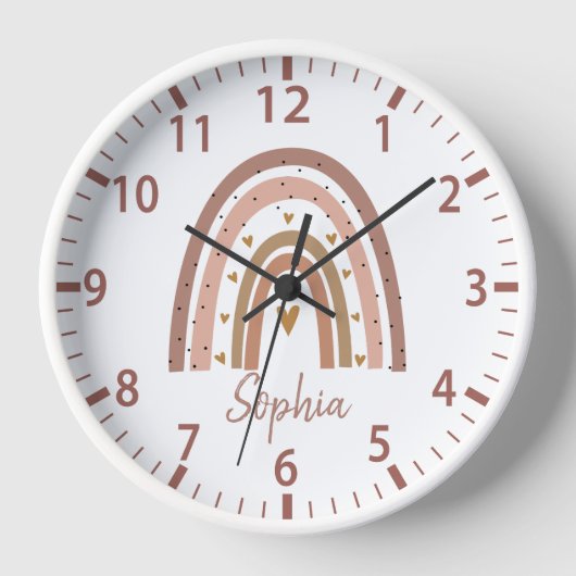 Individuelle Name Niedlich Modern Boho Rainbow Uhr (Vorderseite)