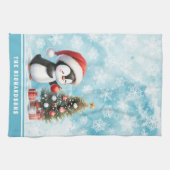Individuelle Name Niedlich Penguin Snowy Blue Weih Geschirrtuch (Horizontal)