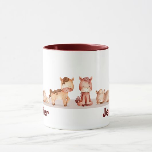 Individuelle Name Niedlich Pferde Wasserfarbe Tass Tasse (Zentrum)