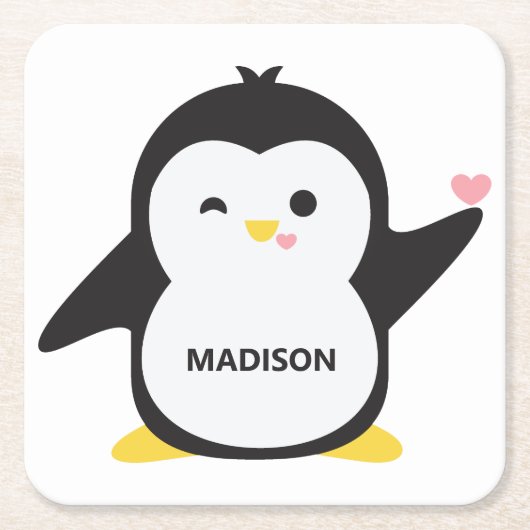 Individuelle Name niedlich Pinguin Untersetzer (Vorderseite)