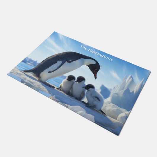 Individuelle Name Niedlich Pinguine Fußmatte (Schrägansicht)