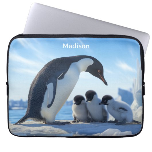 Individuelle Name Niedlich Pinguine Laptopschutzhülle (Vorderseite)