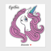 Individuelle Name Niedlich Unicorn Aufkleber (Blatt)