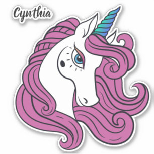Individuelle Name Niedlich Unicorn Aufkleber